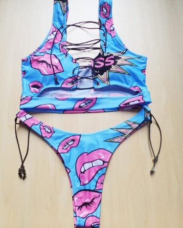 Ananas Bikini pour gros seins femmes à lacets maillots de bain string bikini ensemble deux pièces maillot de bain maillot de bain femme 