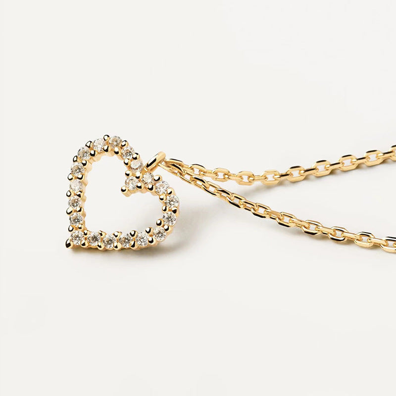 Full Diamond Hollow Heart Pendant Necklace