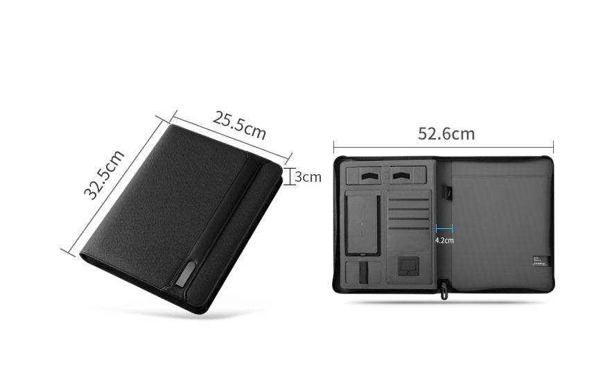 Dossier rechargeable multifonctionnel carnet de voyage livre de composition sac de gestionnaire d'entreprise dossier de fichiers avec chargeur d'alimentation sans fil support de sac mobile
