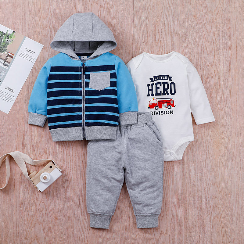 Costume d'automne pour enfants, ensemble trois pièces avec lettres imprimées et fermeture éclair, vêtements pour nouveau-nés