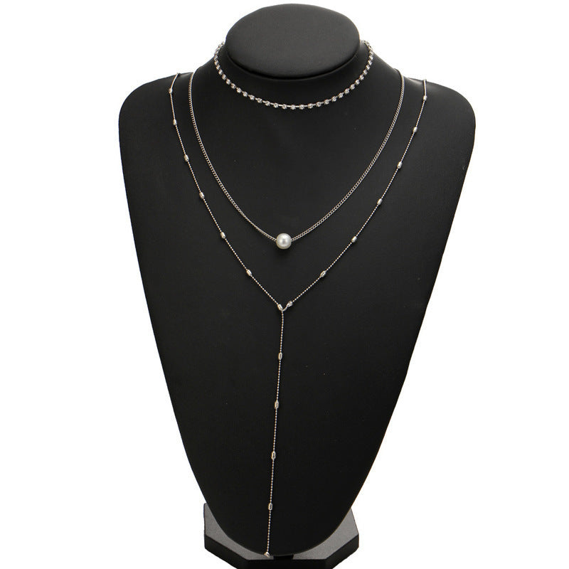 Women's Crystal Pendant Three-layer Necklace Set