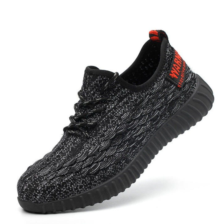 Zapatos de seguro laboral transpirables de verano de malla tejida con mosca para hombres