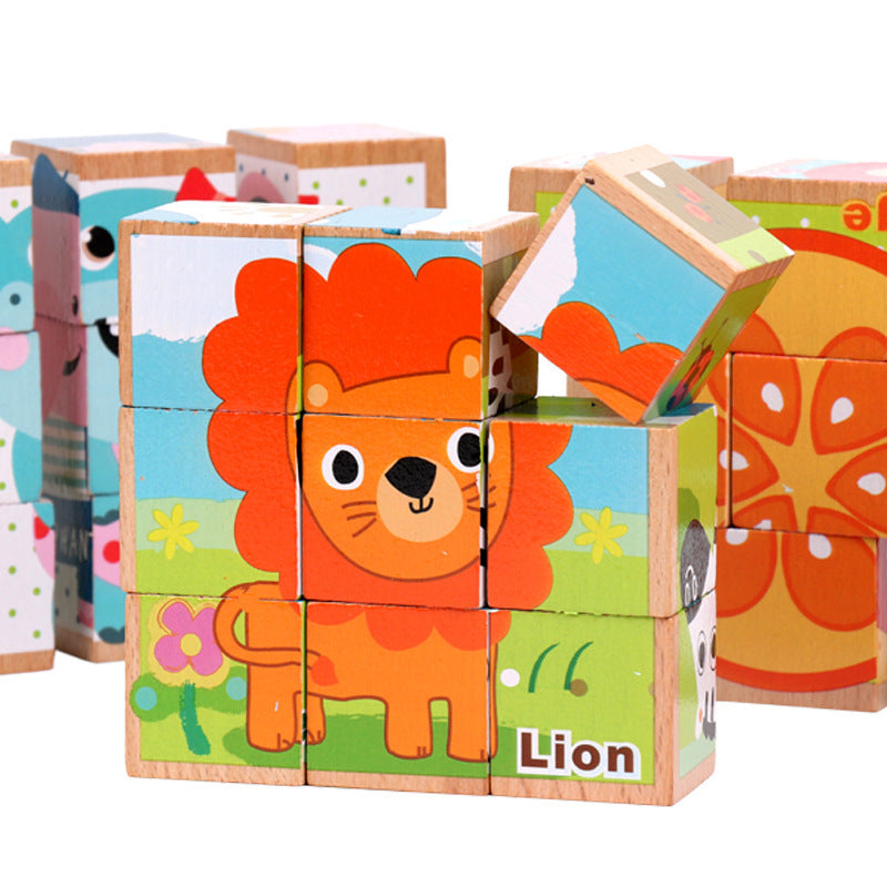 Puzzle 3D en bois avec image à Six faces de haute qualité, jouets éducatifs précoces pour enfants, Cube, cadeaux pour bébés