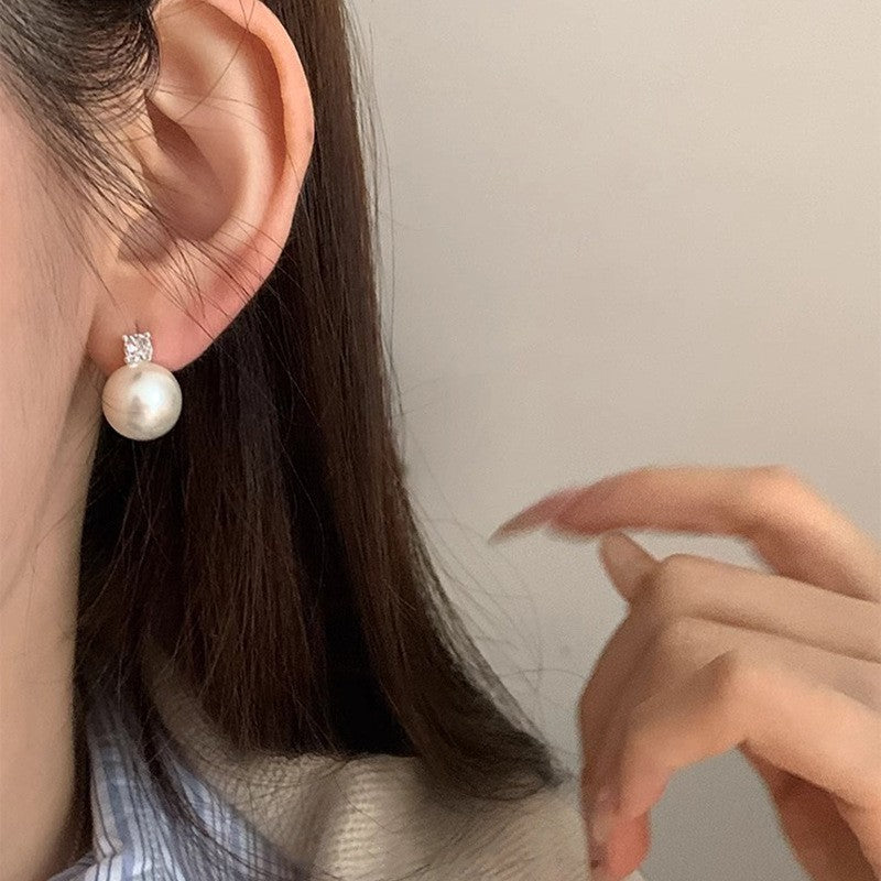 925 Sterling Silver Needle Pearl Stud Earrings Women's All-match Refined Simple