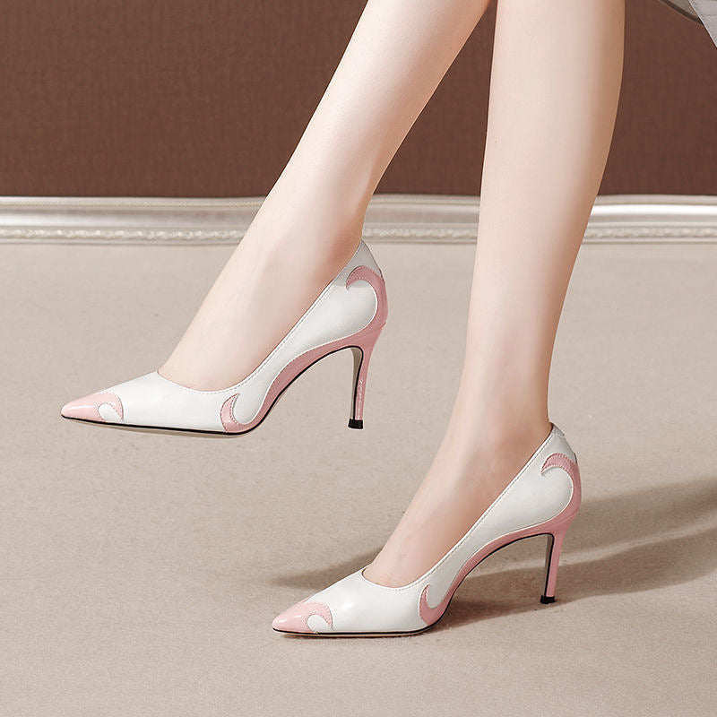 Talon aiguille pointu à la mode de style coréen pour femmes, talons hauts à enfiler
