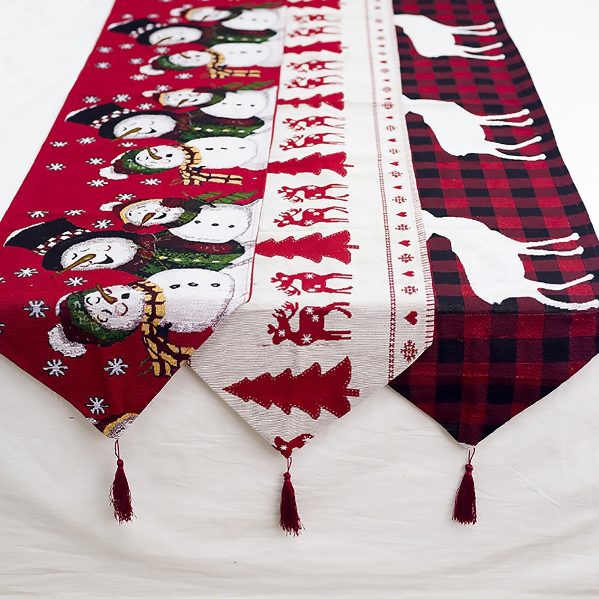 Chemin de table en forme d'élan et de bonhomme de neige, décorations de joyeux noël
