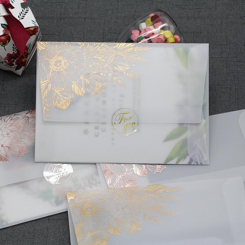 Carte d'invitation en papier acide sulfurique, vernis mat bronzant