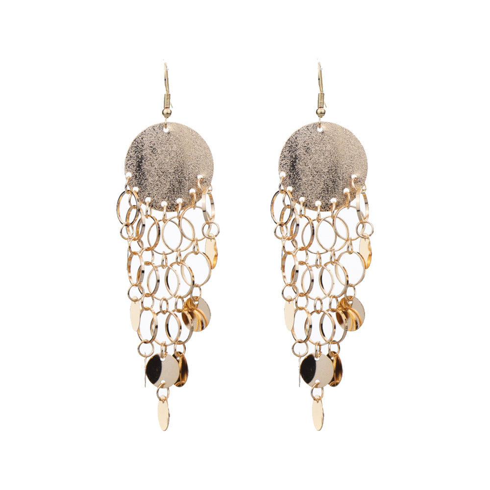 European And American Frosted Sequined Metal Earrings Personalized Long Tassel Pendant