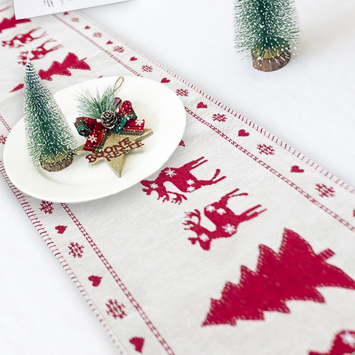 Chemin de table en forme d'élan et de bonhomme de neige, décorations de joyeux noël
