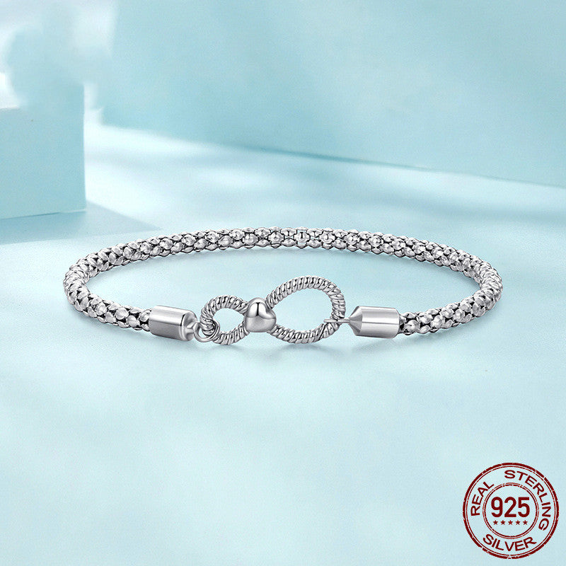 Pulsera minimalista de plata de ley S925 con lazo infinito para mujer