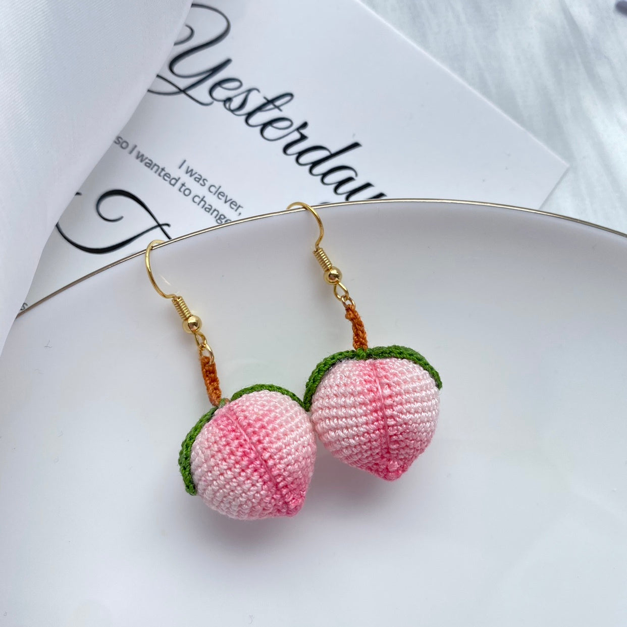 Handmade Cute Peach Sweet Wool Earrings