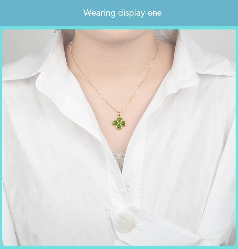 Clover Emerald Tourmaline Pendant Vintage Petal Necklace