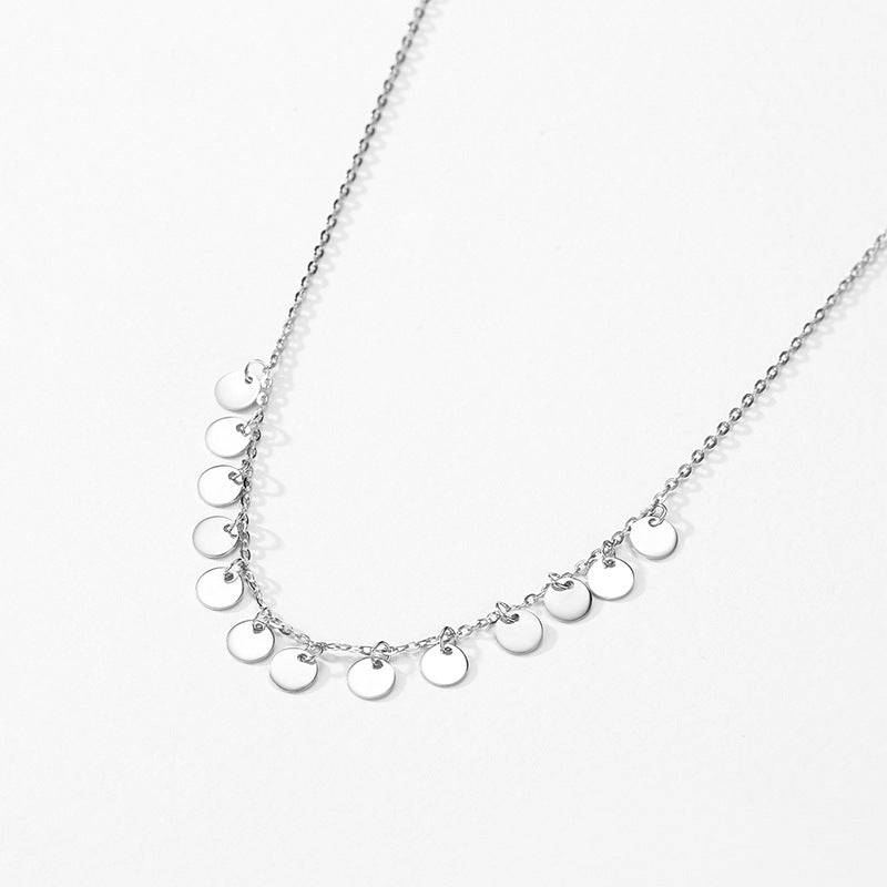 Women's S925 Sterling Silver Round Sequined Necklace