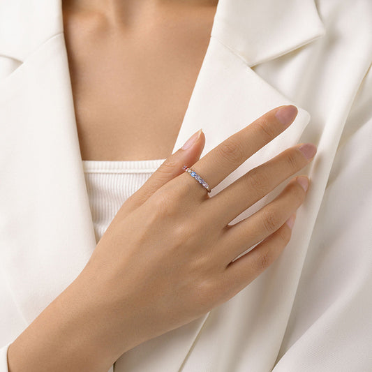 Women's Fashion Casual Sterling Silver Color Row Diamond Ring