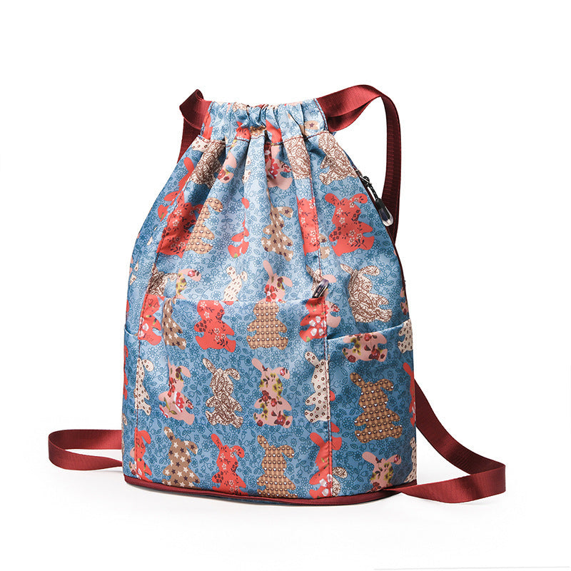 Printed Nylon Large Capacity Foldable Storage Bag Fitness Backpack