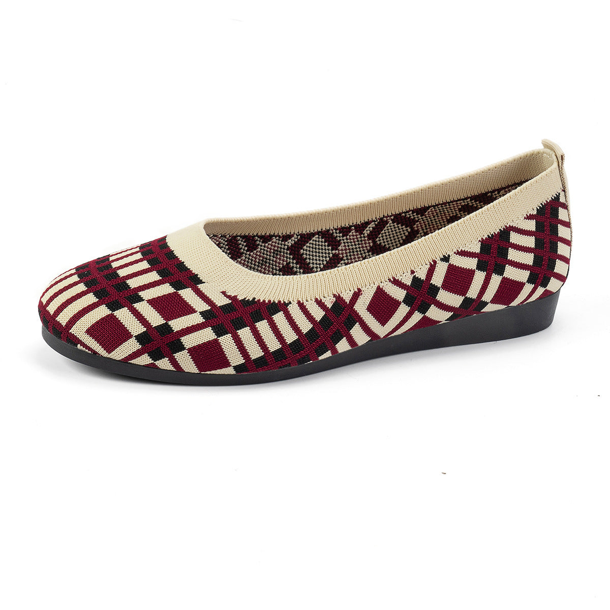 Chaussures plates imprimées à carreaux pour femmes, nouvelle mode, décontractées, respirantes, à enfiler, bout rond, en maille