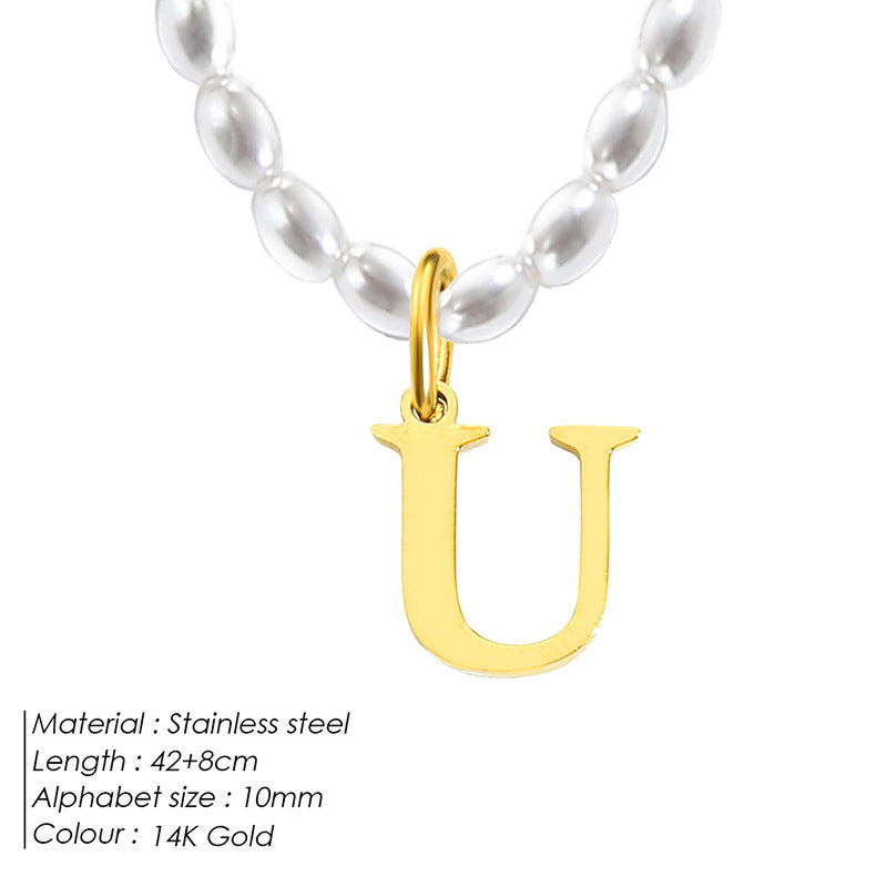 Collar de letras de acero inoxidable con diseño minoritario de lujo ligero