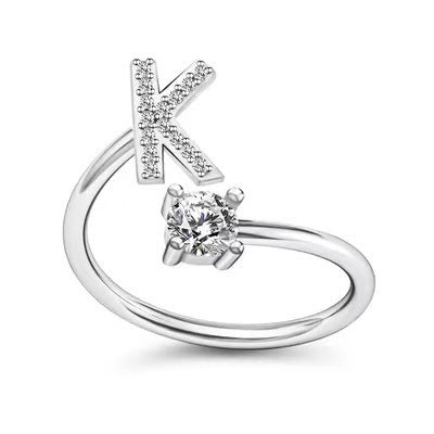 Female Stylish Adjustable Zircon 26 Letters Ring