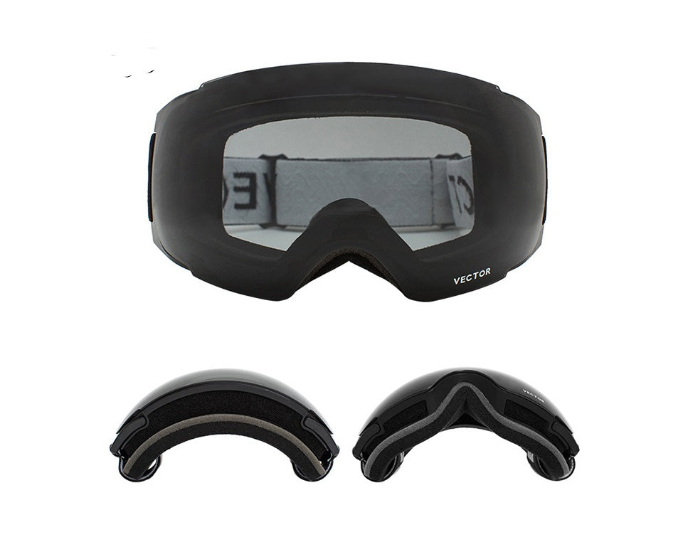 Gafas de esquí con brújula para hombres y mujeres, lentes de doble capa, superficie esférica antivaho con imanes, se pueden cambiar gafas de montañismo