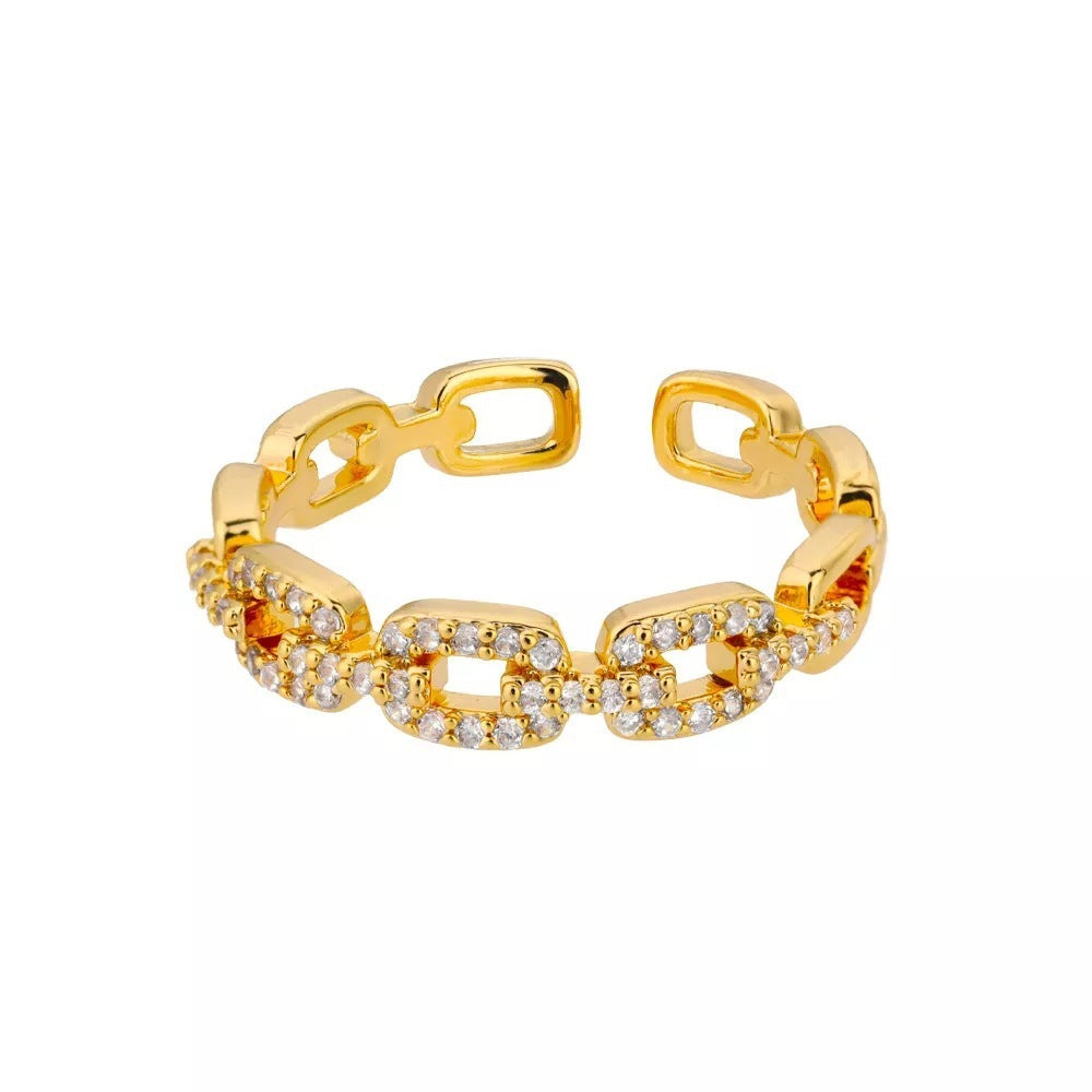 Anillo elegante hueco de doble capa con estampado de letras con cuentas simples