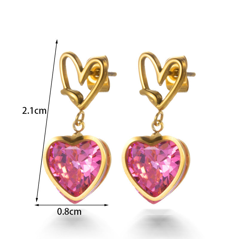 Boucles d'oreilles en acier titane et diamant, pendentif d'amour en acier inoxydable, fleur et gaz
