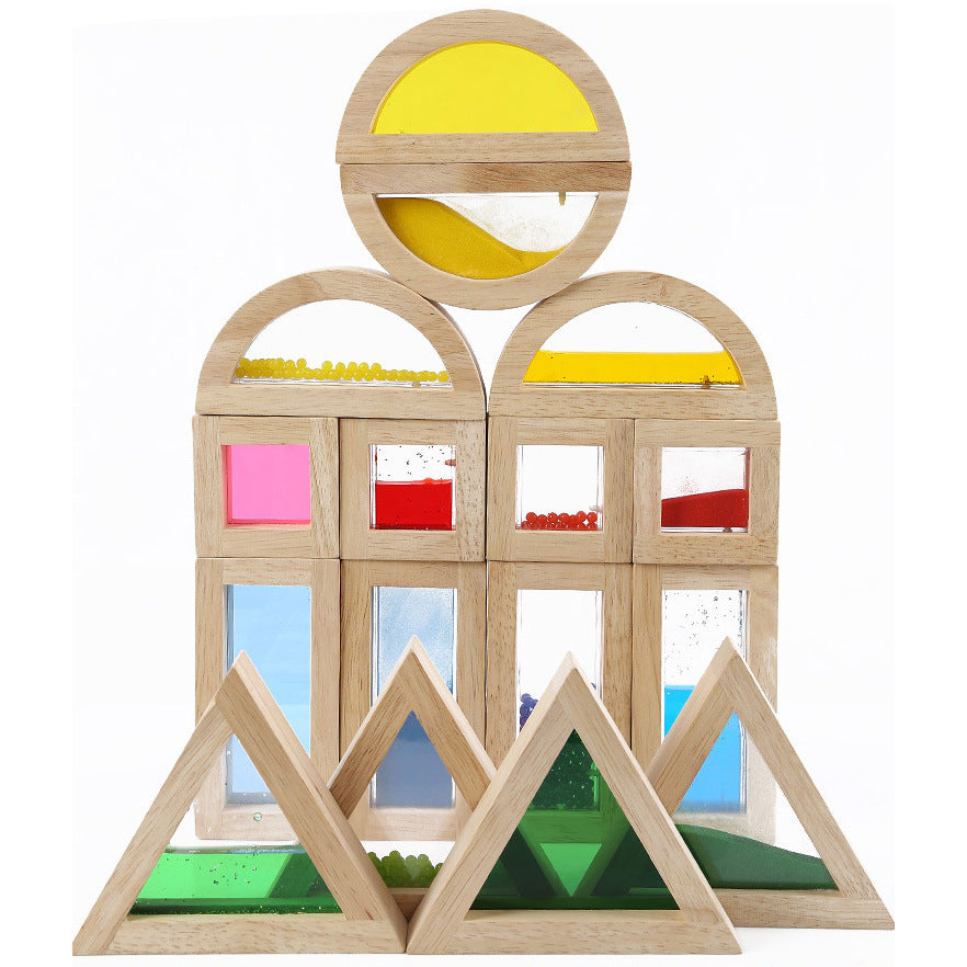 Bloques de apilamiento de arcoíris de madera, juguetes creativos coloridos de aprendizaje y construcción educativa