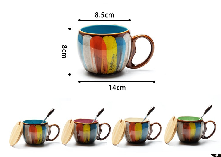 Tasse en céramique créative, tasse à lait, tasse à eau, tasse à café, tasse de petit déjeuner, tasse à couple, tasse avec couvercle, cuillère