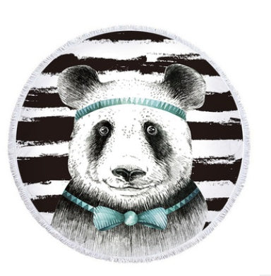 Round beach towel, cute animal, panda, beach towel, shawl cushion, microfiber