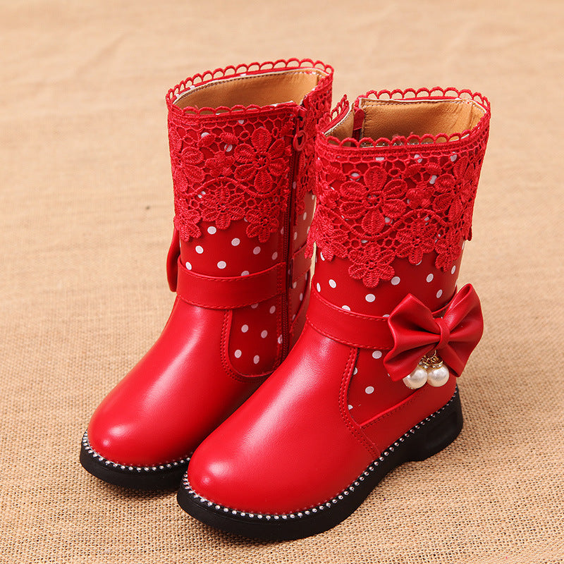 Zapatos de algodón para niña con colgante de lazo y terciopelo
