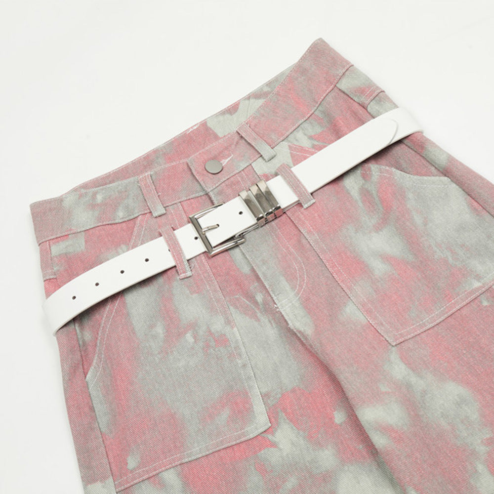 Tie-dye Camouflage Workwear Straight-leg Trousers Men