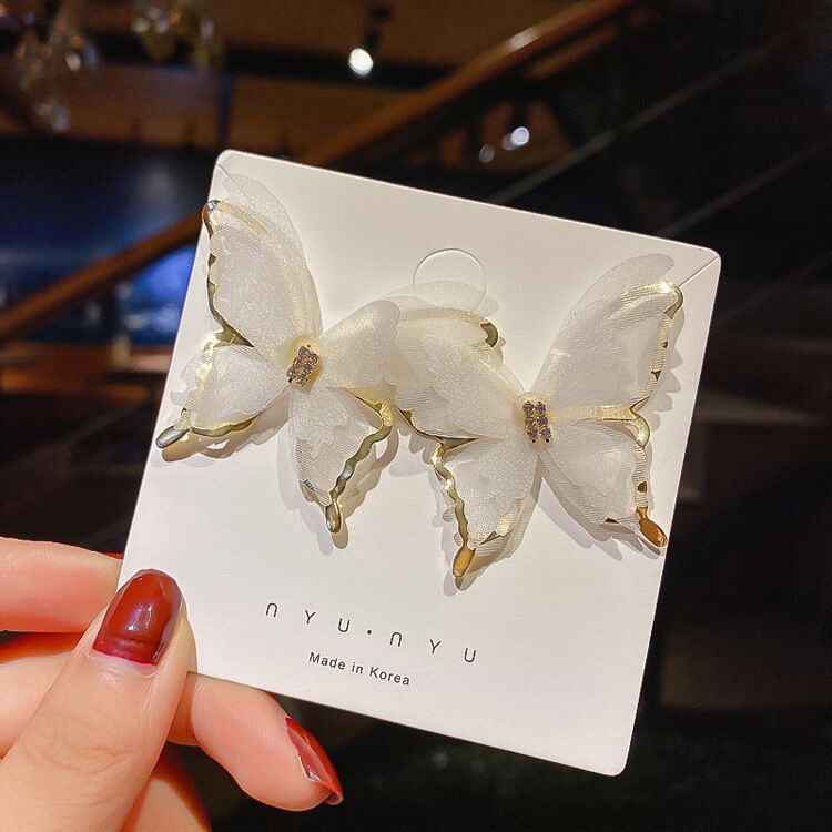 Clous papillon en maille creuse avec aiguille en argent sterling, super fée romantique française