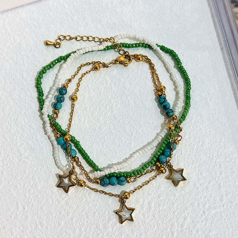 Ornements de pied bohème couleur perle étoile de mer coquille pendentif cheville femme plage Style ornement