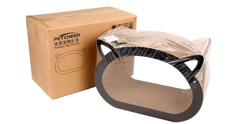 tablero rascador para gatos con cabeza de gato