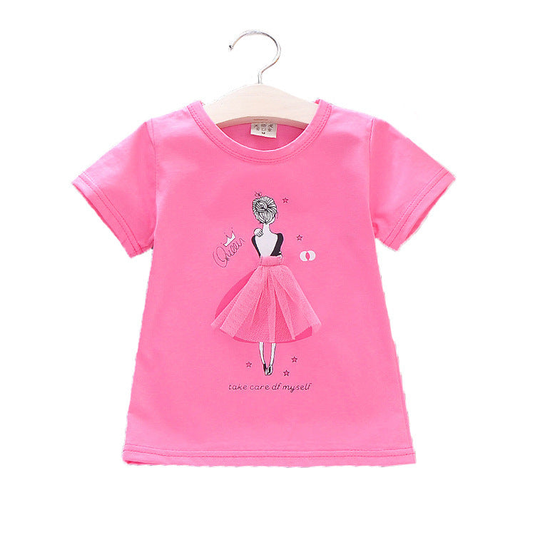 Vêtements d'été coréens pour enfants, T-shirt en coton à manches courtes pour enfants, chemise de dessin animé pour filles, chemise à manches mi-longues pour petites filles