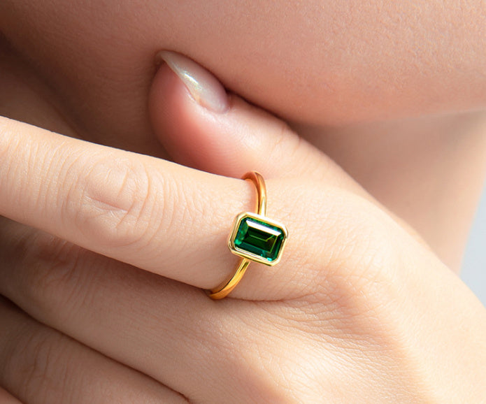 Female 925 Pure Women's Emerald Ring