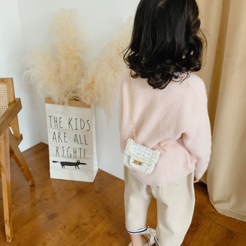 Sac à bandoulière pour enfants avec chaîne en treillis de diamants