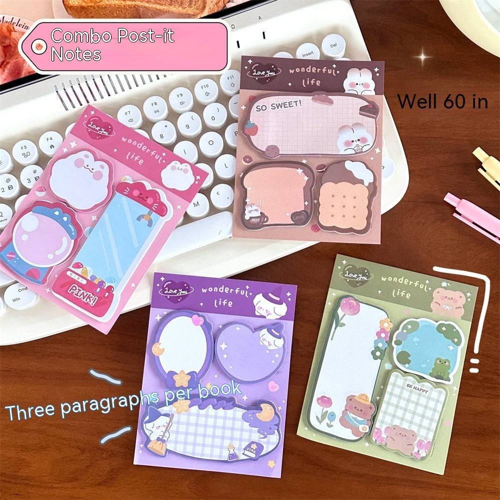 Combinaison de Notes autocollantes de dessin animé, Style Girly, Message créatif, autocollants de forme spéciale, papier de notes mignon pour compte à main d'étudiant