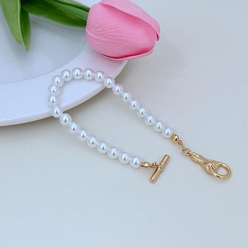 Special-interest Design Handle TO Buckle Clavicle Chain Exquisite Temperament Pearl Bracelet Necklace