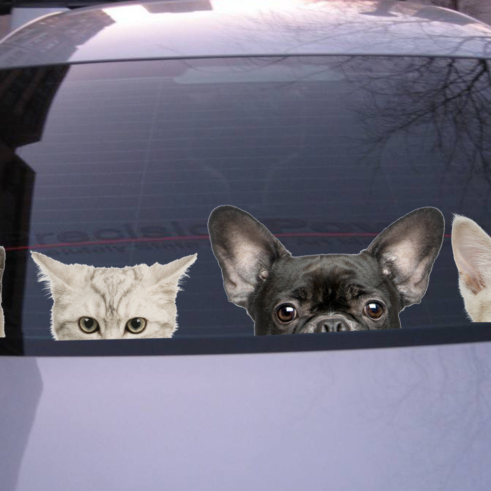 Autocollants drôles de voiture 3D chat chien demi-visage furtif - 5 autocollants