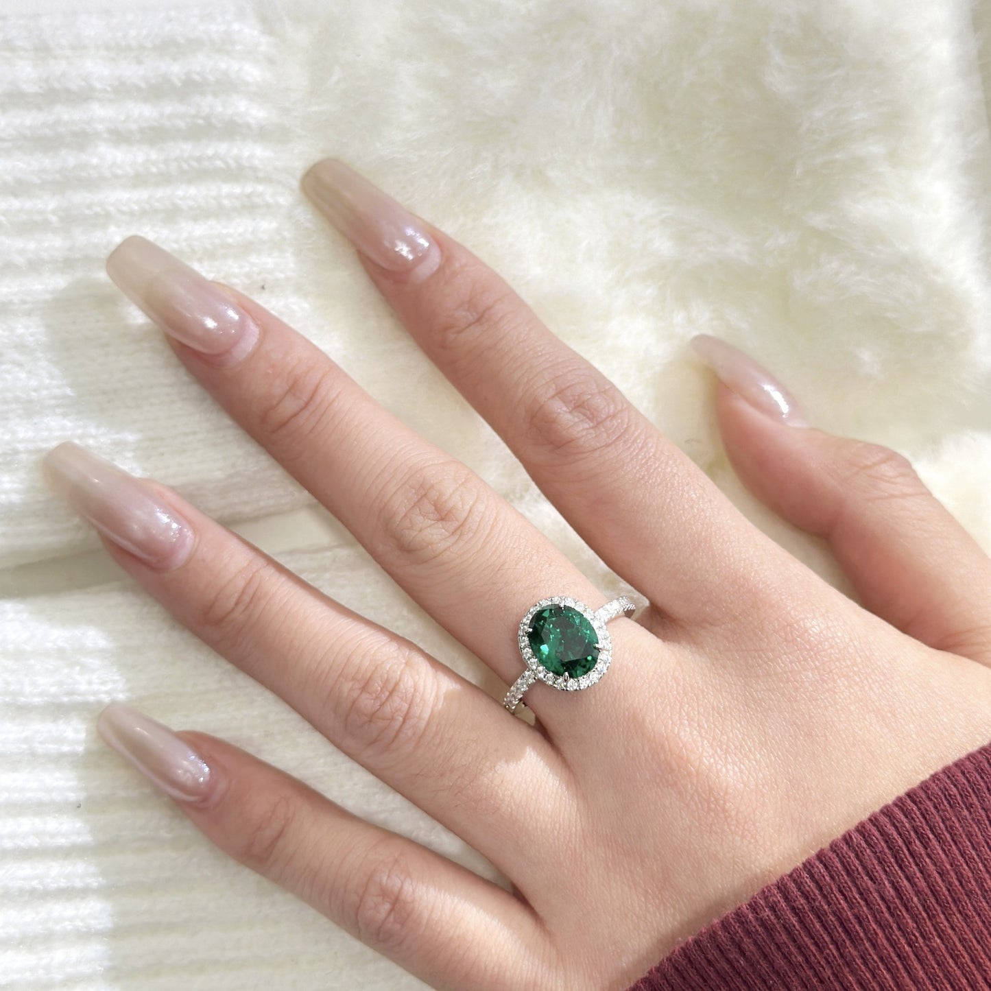 S925 Sterling Silver Big Diamond Oval Diamond Surround Row Diamond Ring 3 Karat