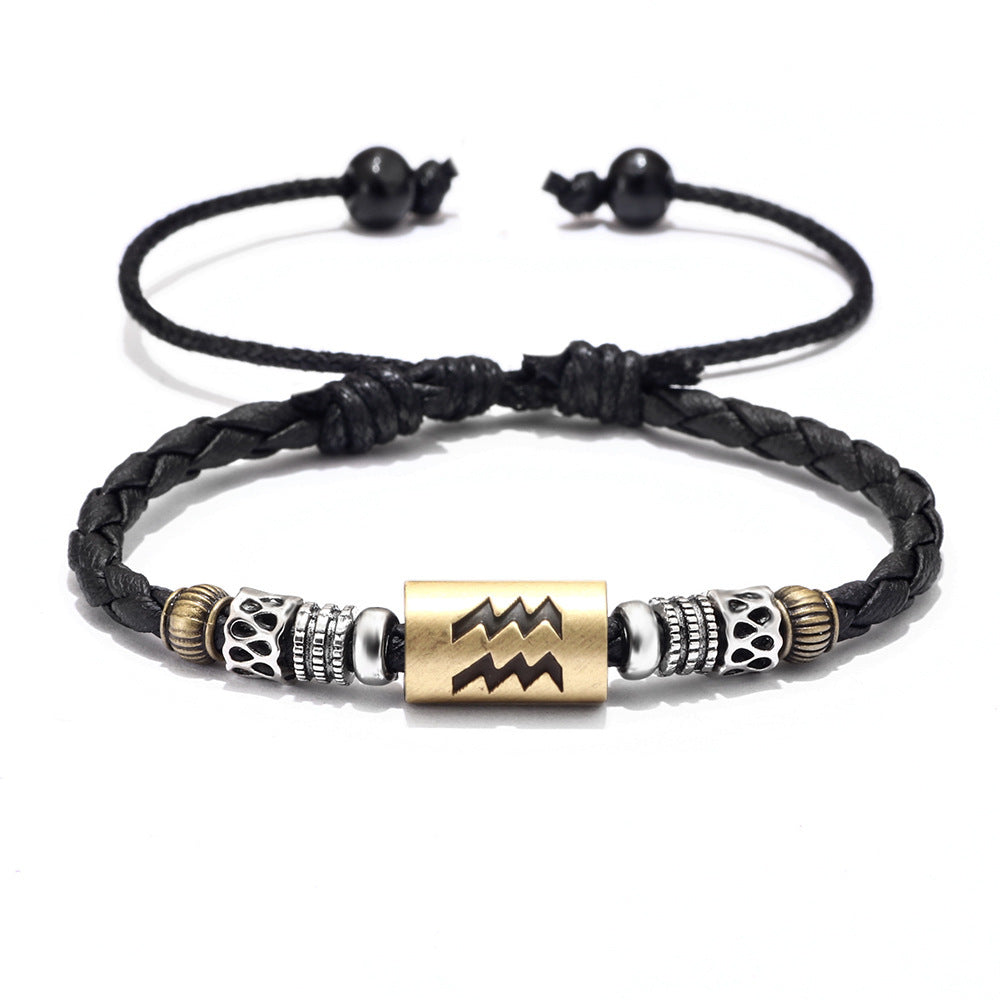 Fashion Personality Trend Twelve Constellation Symbol Leather Rope Braided Rope Bracelet