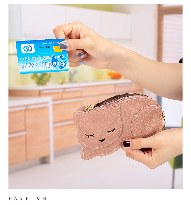 Porte-monnaie Ultra-mince en cuir véritable pour chat, sac à clés pour célébrités d'internet