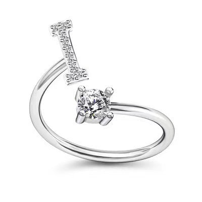 Female Stylish Adjustable Zircon 26 Letters Ring
