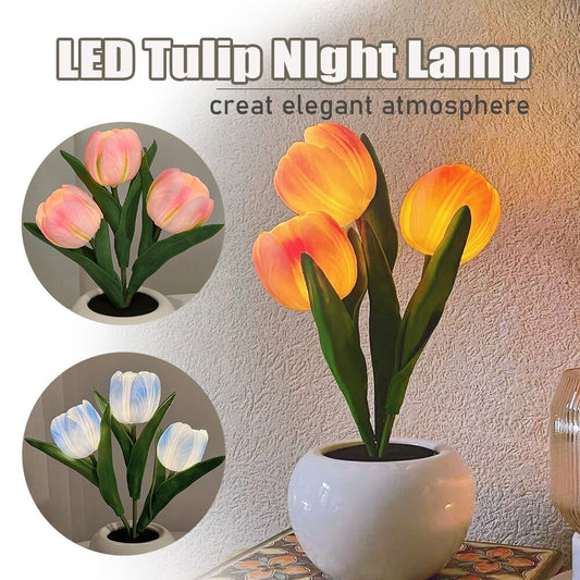 Lámpara LED de noche de tulipán, lámpara de mesa de flores de simulación, decoración de la habitación del hogar, lámpara de ambiente, regalo romántico en maceta para luces LED de oficina