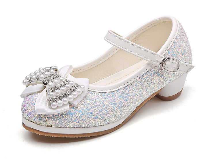 Chaussures en cristal à talon haut et nœud pour enfants