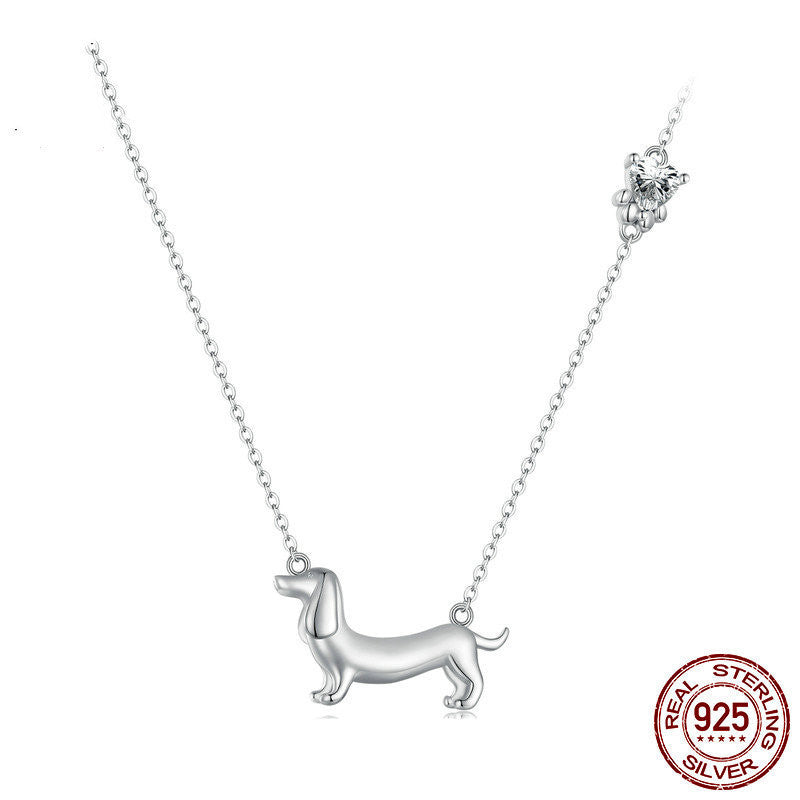 Collier en argent sterling S925 plaqué or blanc pour chien saucisse mignon