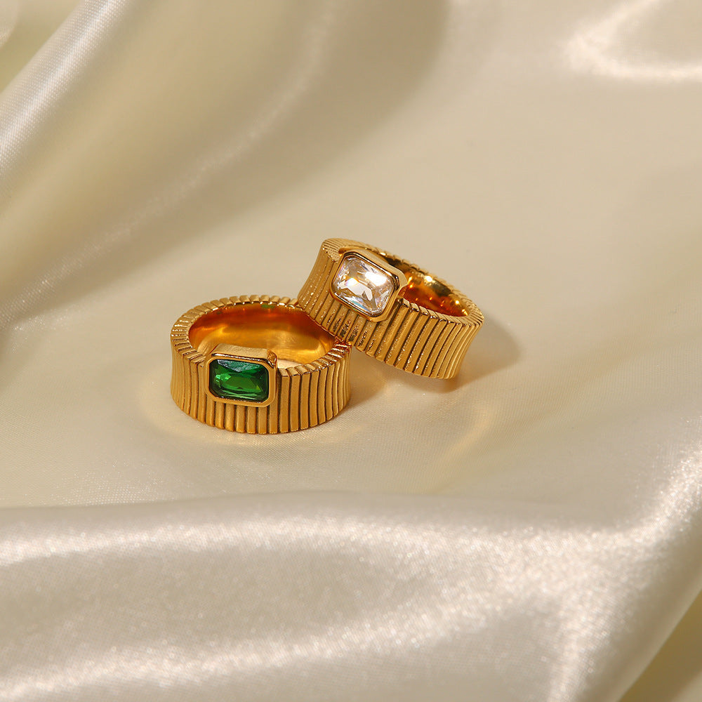 Stainless Steel Inlaid Zircon Vintage Ring