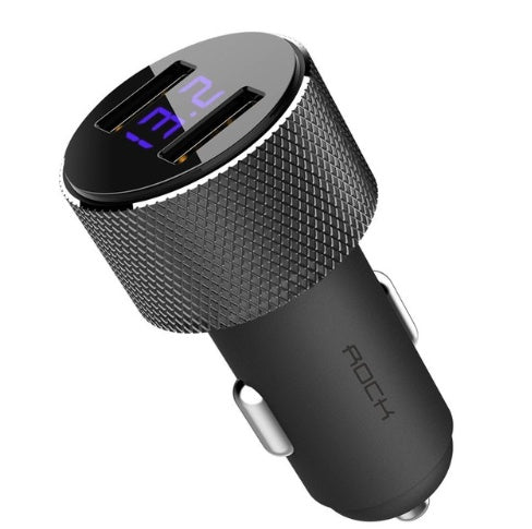 Chargeur de voiture double USB en métal Compatible ROCK 5V 3,4a, affichage numérique, charge rapide, surveillance de la tension