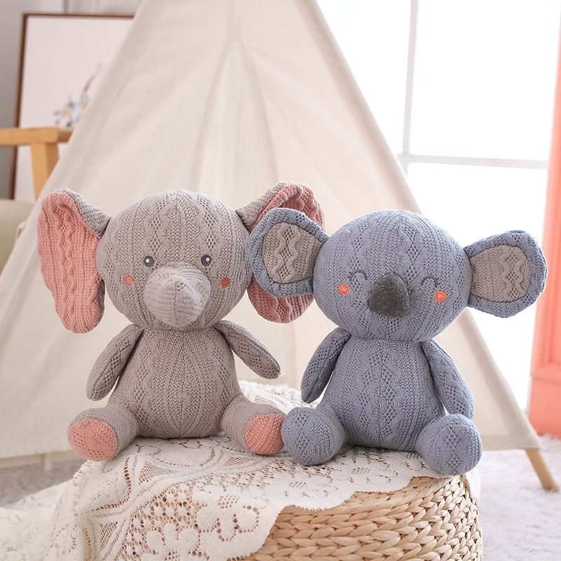 Jouets pour bébé en laine tricotée pour apaiser la poupée lapin, koala, cochon, éléphant 