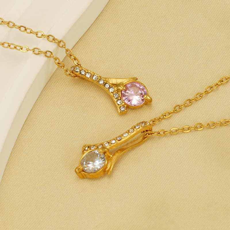Collier en strass raffiné en acier inoxydable, Design européen et américain d'intérêt particulier